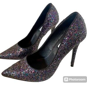 Steve Madden navy blue glitter heels barely worn, perfect shape size 6.5